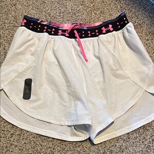 Under Armour Women's White and Pink Athletic Shorts